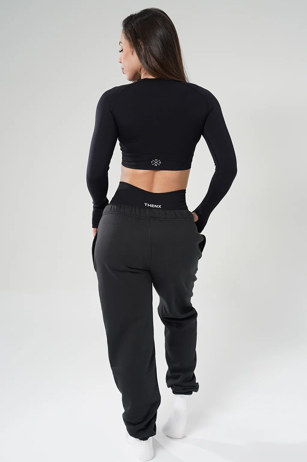 Thenx Cropped Long Sleeve Tee - Black - Image 3