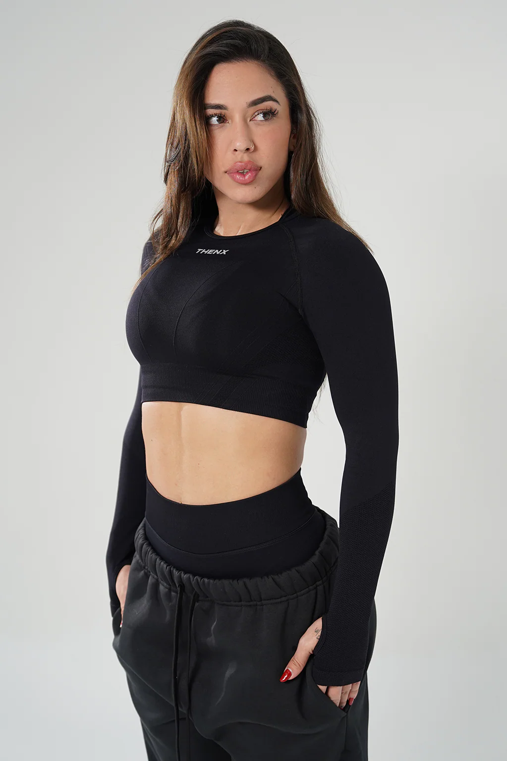 Thenx Cropped Long Sleeve Tee - Black - Image 7